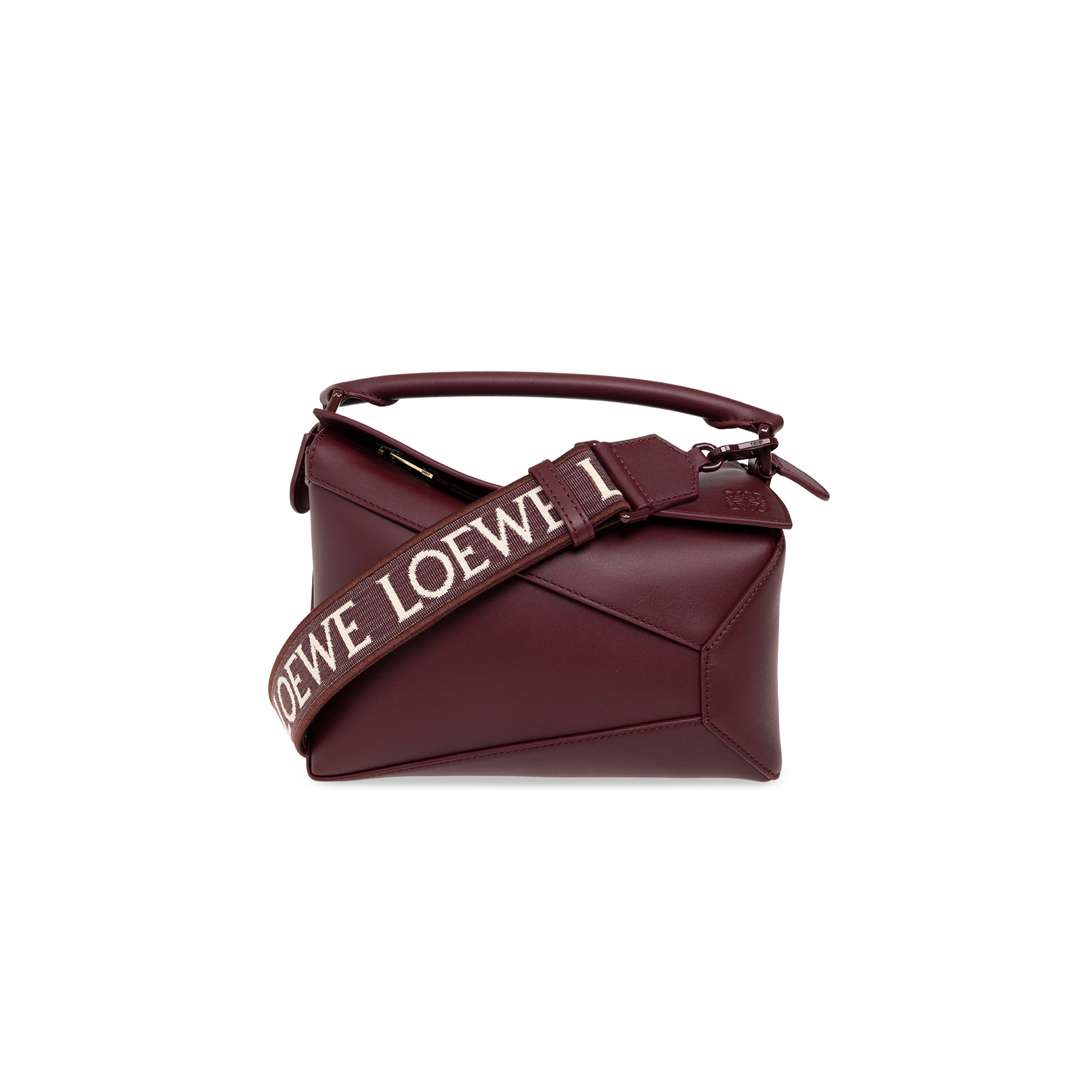 LOEWE SATIN BURGUNDY MONOCHROME SMALL PUZZLE EDGE BAG (25*18*10cm) 